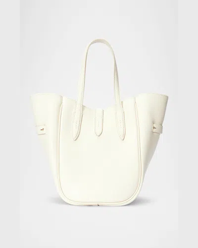 Polo Ralph Lauren Polo Id Small Grain Leather Tote Bag In Ivory