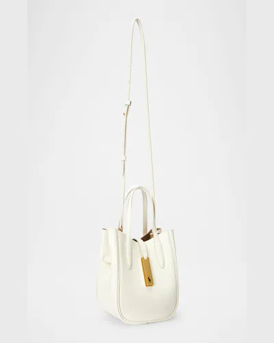 Polo Ralph Lauren Polo Id Small Grain Leather Tote Bag In Ivory