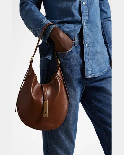 Polo Ralph Lauren Womens Cuoio Polo Id Small Leather Shoulder Bag In Cuoio