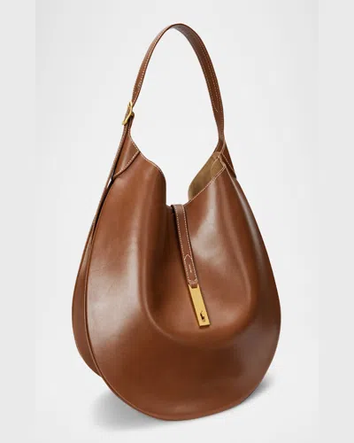 Polo Ralph Lauren Polo Id Medium Leather Shoulder Bag In Brown