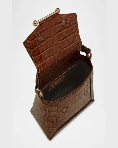 Strathberry Mosaic Nano Croc Leather Top-handle Bag In Walnut