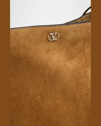 Valentino Nellcote Fringe Studded Suede Crossbody Bag In Havana Beige