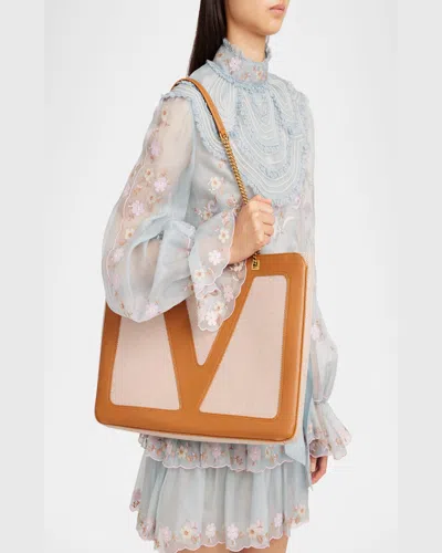 Valentino Large Canvas And Leather Viva Superstar Tote Bag In Brown