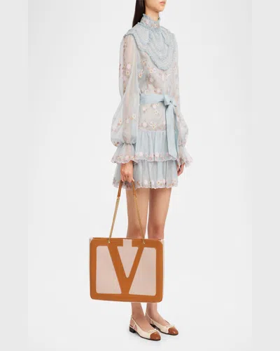 Valentino Large Canvas And Leather Viva Superstar Tote Bag In Brown