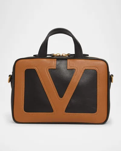 Valentino Viva Superstar Small Vlogo Leather Duffle Top-handle Bag In Nero Spice