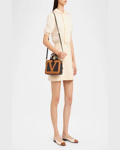 Valentino Viva Superstar Small Vlogo Leather Duffle Top-handle Bag In Nero Spice