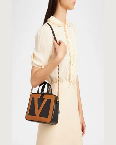 Valentino Viva Superstar Small Vlogo Leather Duffle Top-handle Bag In Nero Spice