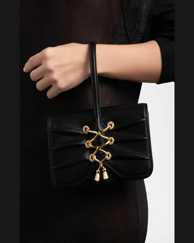 Alexis Bittar Lace-up Leather Wristlet In Black