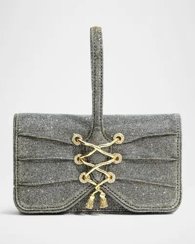 Alexis Bittar Lace-up Glitter Wristlet In Gray