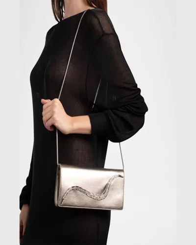 Alexis Bittar Crystal Curve Metallic Leather Clutch Bag In Champagne