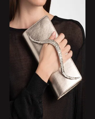 Alexis Bittar Crystal Curve Metallic Leather Clutch Bag In Champagne