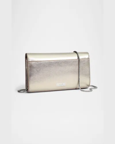 Alexis Bittar Crystal Curve Metallic Leather Clutch Bag In Champagne
