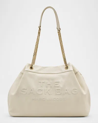 Marc Jacobs The Sack Bag White Shoulder Bag With Logo Embossed On The Front In Leather Woman In Cloud White