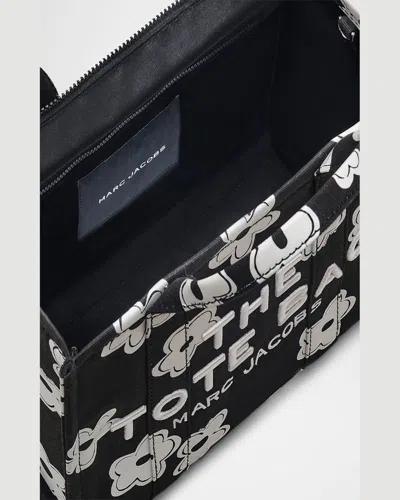 Marc Jacobs Small Canvas Tote Bag With Floral Pattern In Blackwhite