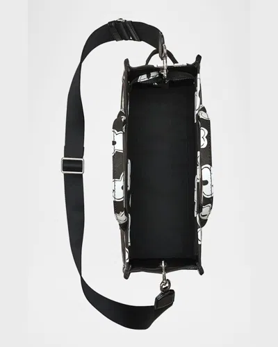 Marc Jacobs Small Canvas Tote Bag With Floral Pattern In Blackwhite