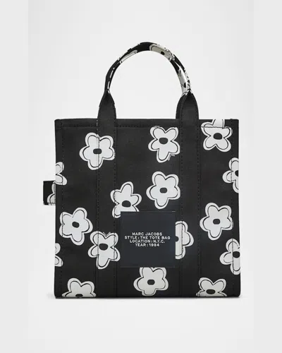 Marc Jacobs Small Canvas Tote Bag With Floral Pattern In Blackwhite