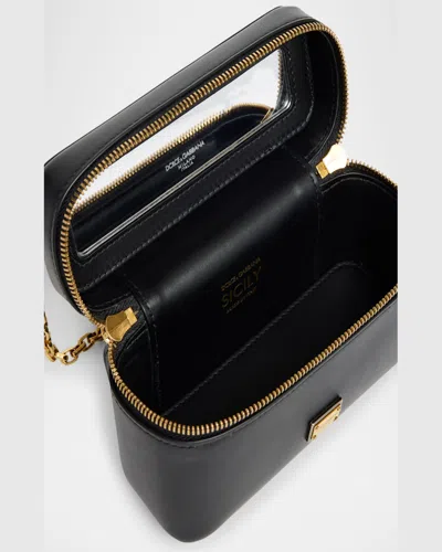 Dolce & Gabbana Sicily Leather Shoulder Bag With Metal Logo Tag In Black