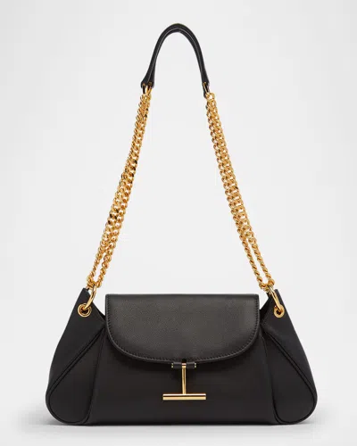 Tom Ford Tara Chain Shoulder Bag In Grain Leather In Black