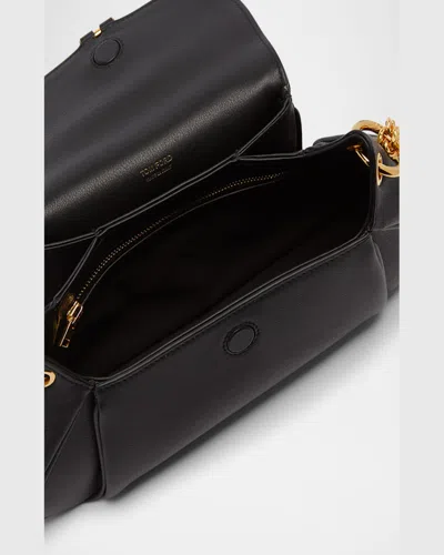 Tom Ford Tara Chain Shoulder Bag In Grain Leather In Black