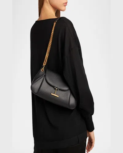 Tom Ford Tara Chain Shoulder Bag In Grain Leather In Black