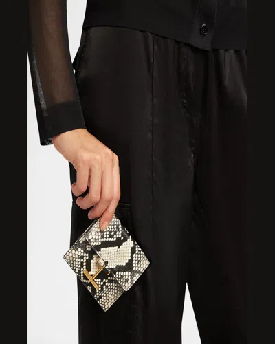 Tom Ford Calfskin Leather Card Holder With Design In Multicolor