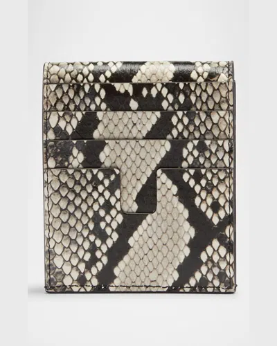 Tom Ford Calfskin Leather Card Holder With Design In Multicolor