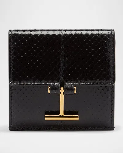 Tom Ford Black Grain Leather Tara Compact Wallet In 1n001 Black