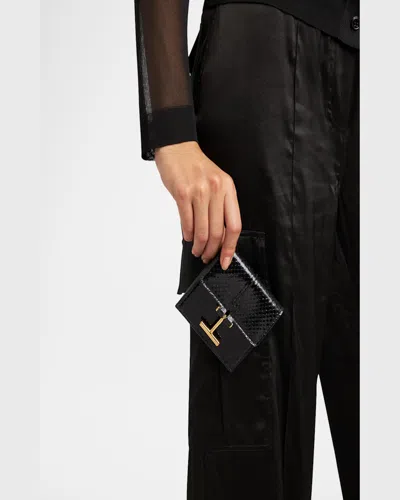 Tom Ford Black Grain Leather Tara Compact Wallet In 1n001 Black