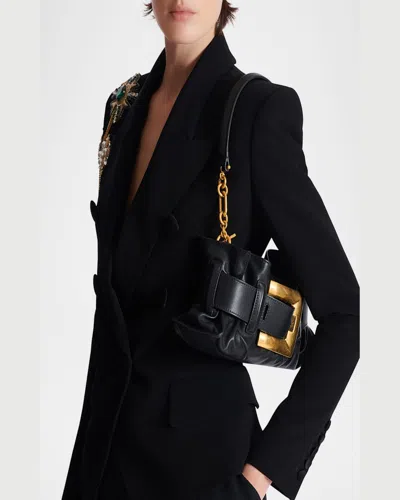 Balmain Mini Anthem Bag In Embossed Crocodile-print Calfskin In Black