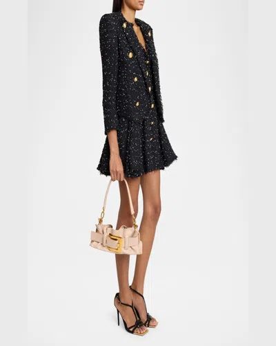 Balmain Mini Anthem Bag In Embossed Crocodile-print Calfskin In Black