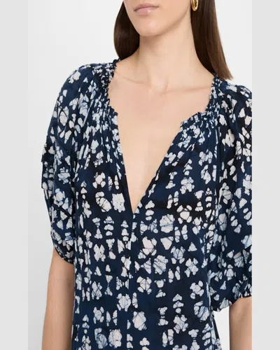 Apiece Apart Uva Tiered Abstract-print Maxi Dress In Batik Geo Indigo