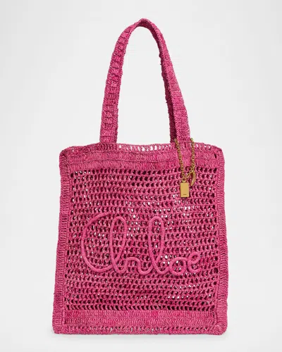 Chloé Chloe Women Fuchsia Raffia Estate Banana Shopping Bag In Pink