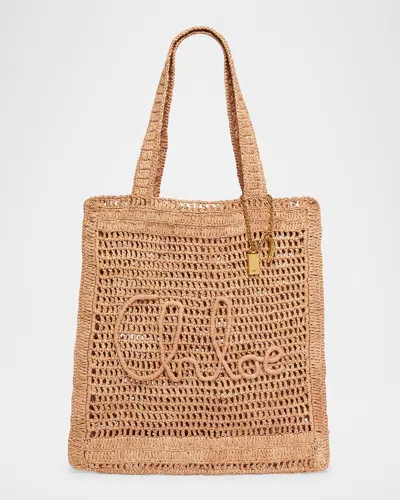 Chloé Chloe Women Antiqued Pink Raffia Estate Banana Shopping Bag In Pattern