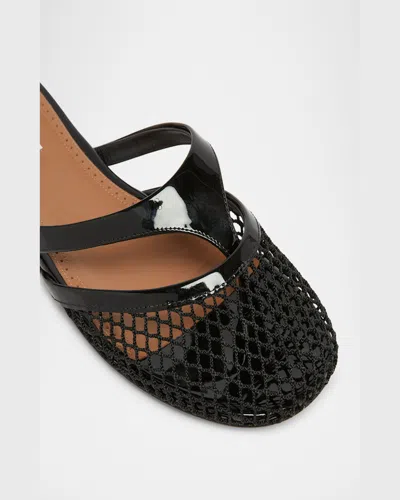 Alaïa Fishnet And Leather Flip Flops Flat Mules Shoes In Black