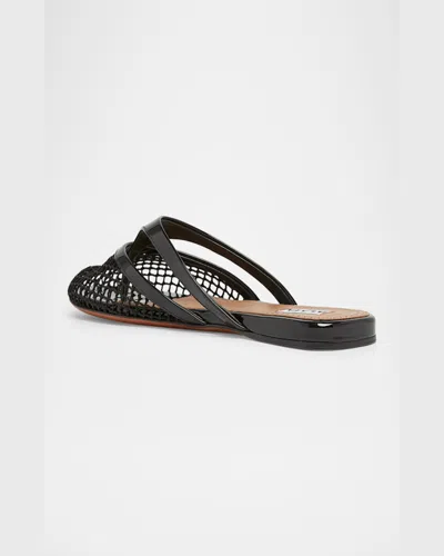 Alaïa Fishnet And Leather Flip Flops Flat Mules Shoes In Black
