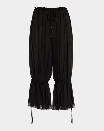 Chloé Drawstring Lace-trim Cropped Pants In Black