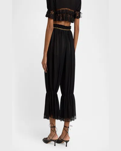 Chloé Drawstring Lace-trim Cropped Pants In Black