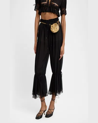 Chloé Drawstring Lace-trim Cropped Pants In Black