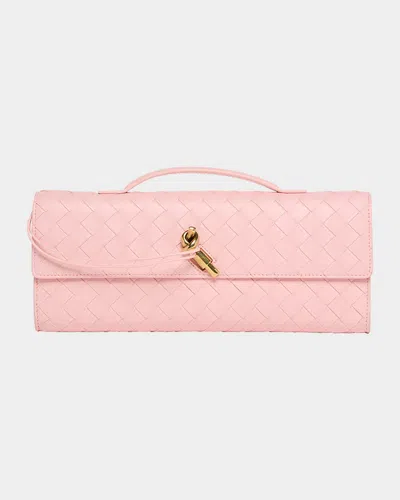 Bottega Veneta Long Andiamo Intrecciato Leather Clutch In Rose