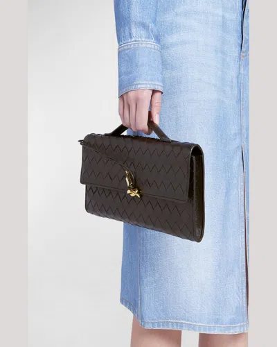 Bottega Veneta Long Andiamo Intrecciato Leather Clutch In Rose