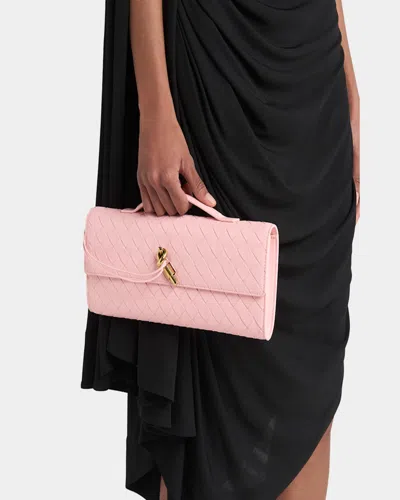 Bottega Veneta Long Andiamo Intrecciato Leather Clutch In Rose