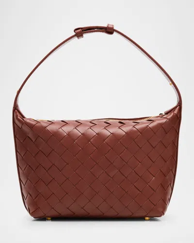 Bottega Veneta Women Wallace Leather Shoulder Bag With Intrecciato Motif In Sapele