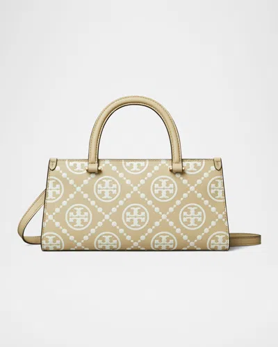 Tory Burch T Monogram Contrast Embossed Small East-west Tote In Beige