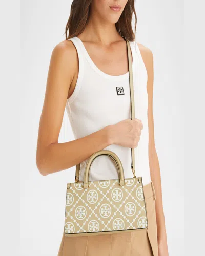 Tory Burch T Monogram Contrast Embossed Small East-west Tote In Beige