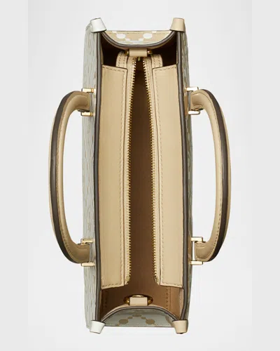 Tory Burch T Monogram Contrast Embossed Small East-west Tote In Beige