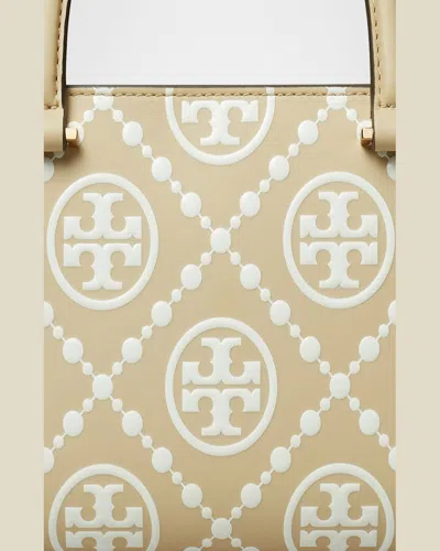 Tory Burch T Monogram Contrast Embossed Small East-west Tote In Beige
