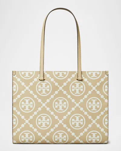 Tory Burch T Monogram Embossed Leather Tote Bag In Beige
