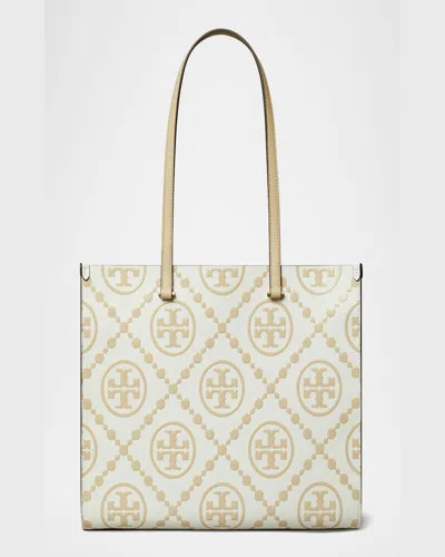 Tory Burch T Monogram Embossed Leather Tote Bag In Beige