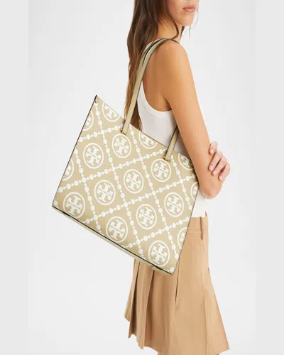 Tory Burch T Monogram Embossed Leather Tote Bag In Beige