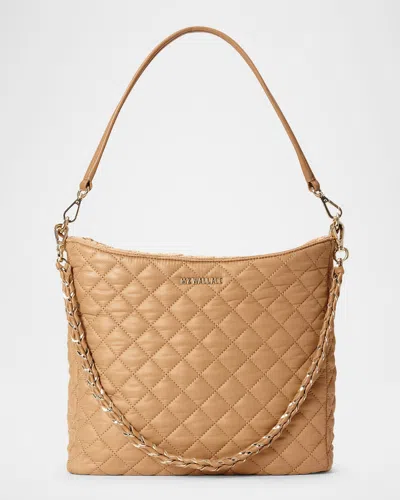 Mz Wallace Crosby Quilted Nylon Hobo Bag In Caramel